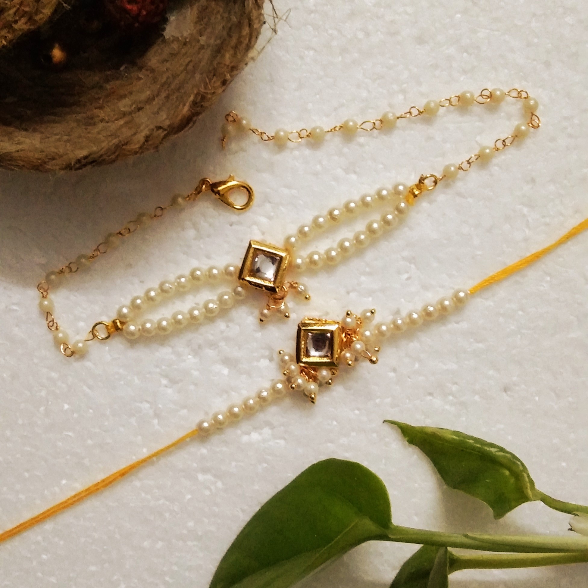 Handmade Rakhi with Kundan and Acrylic Beads